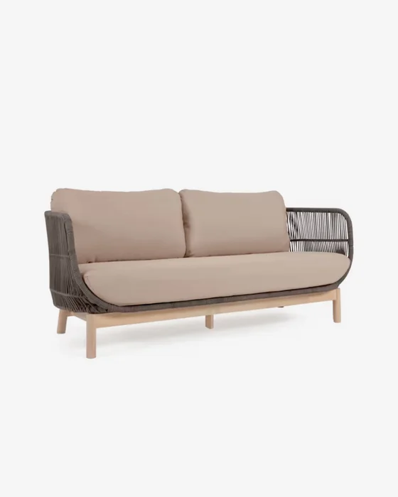 Sofá Catalina 3 plazas de cuerda - verde y madera maciza de acacia 170 cm FSC 100% en Verde - Sillones y sofás, Uruguay | Kavehome