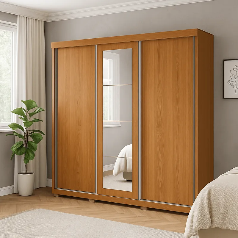 Ropero 3 Puertas Corredizas 223cm - Lyon en Madera natural - Roperos y placares, Uruguay | Balton