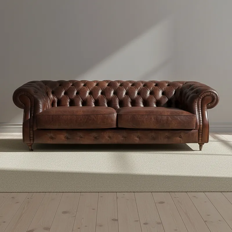 Sofa 3 Cuerpos Cuero-100-natural Marron New Chesterfield Choc. en Marrón - Sillones y sofás, Uruguay | Divino
