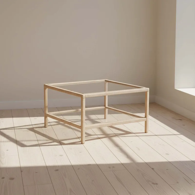 Mesa Ratona Rattan-madera-y-vidrio Natural-beige Vittoria Natural en Madera natural - Mesas de living, Uruguay | Divino