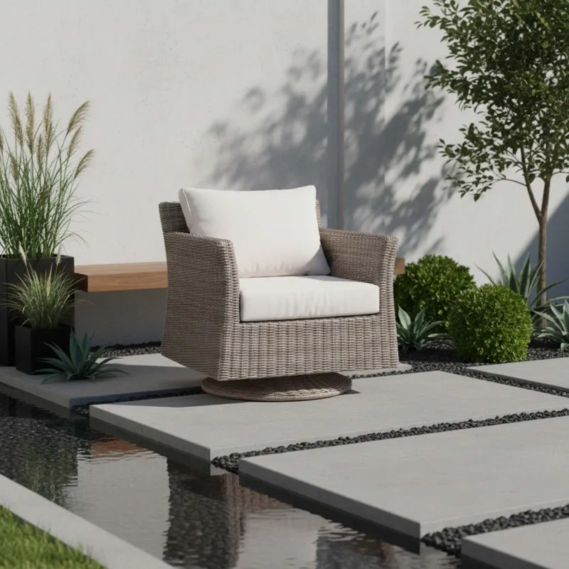 Butaca Giratoria Rattan-sintetico Natural-beige Cozumel en Madera natural - Muebles para el exterior, Uruguay | Divino