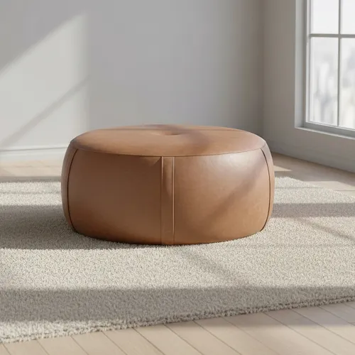 Puff Cuero Marron Olten Camel en Marrón - Sillones y sofás, Uruguay | Divino