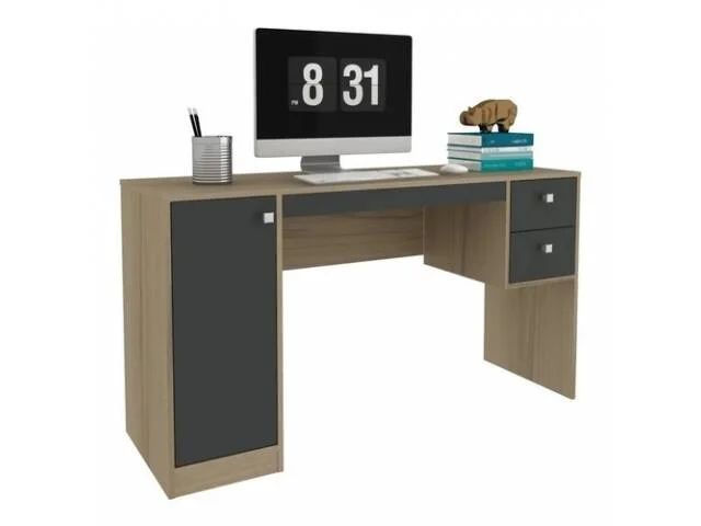 Escritorio 1 puerta 2 cajones Nogal/Negro en Madera natural - Escritorios y sillas de escritorio, Uruguay | Que Sal Muebleria