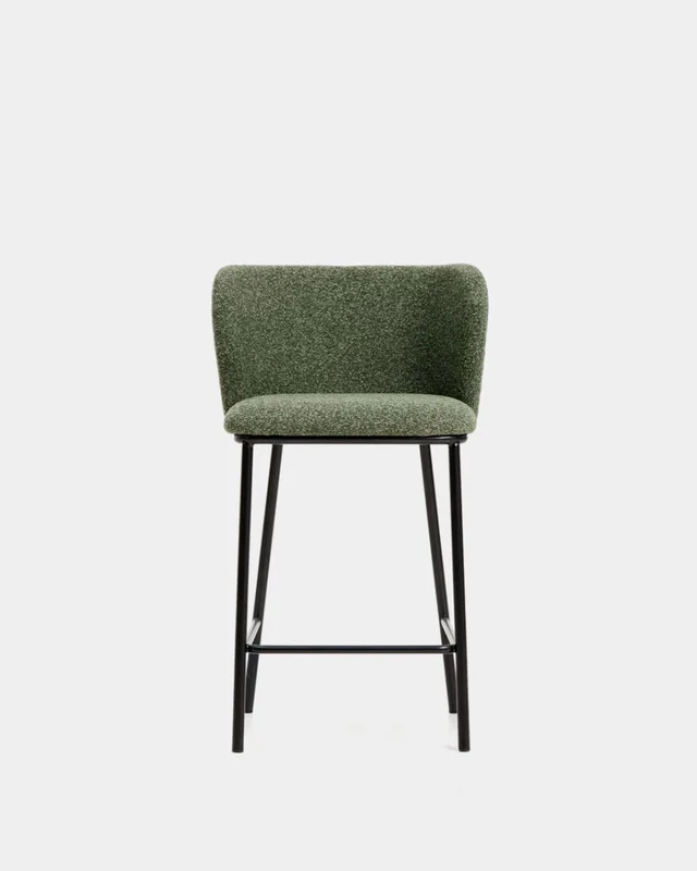 Taburete Ciselia de chenilla - gruesa verde oscuro y patas de acero acabado negro FSC Mix Credit 65 cm. en Marrón - Butacas, banquetas y puffs, Uruguay | Kavehome, vista 7