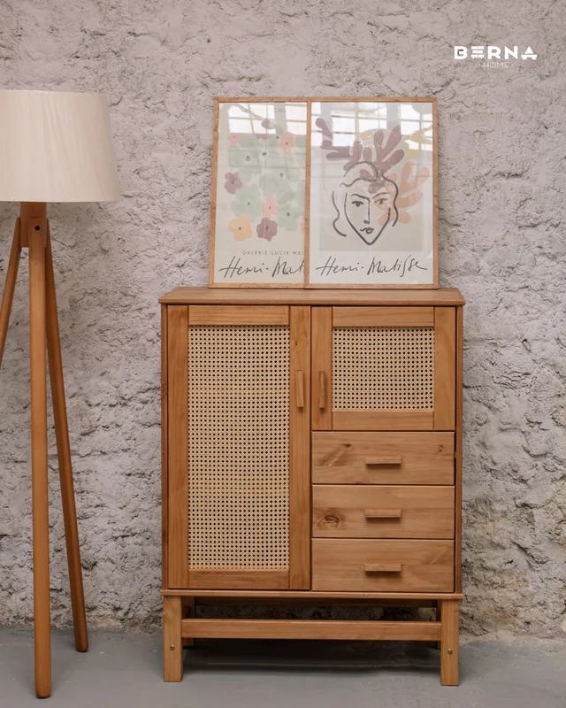 Armario Aparador Buffet Bargueño Madera de Pino Ratán Natural - Linea Yakarta en Madera natural - Aparadores y recibidores, Uruguay | Berna home, vista 3
