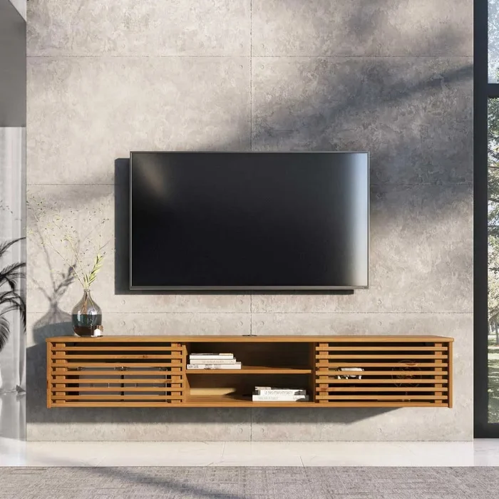 Rack Suspendido TV 175CM Ripado Riven - Madera Maciza en Madera natural - Muebles para TV, Uruguay | Balton, vista 2
