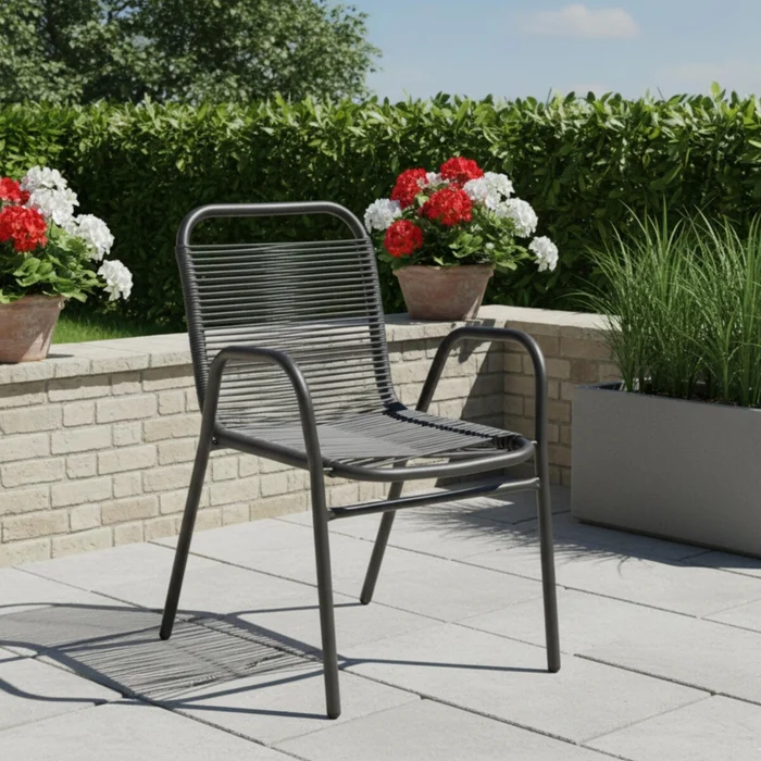 Silla de Jardín Simil Rattan - Negro en Gris - Muebles para el exterior, Uruguay | Rústico Hogar, vista 3