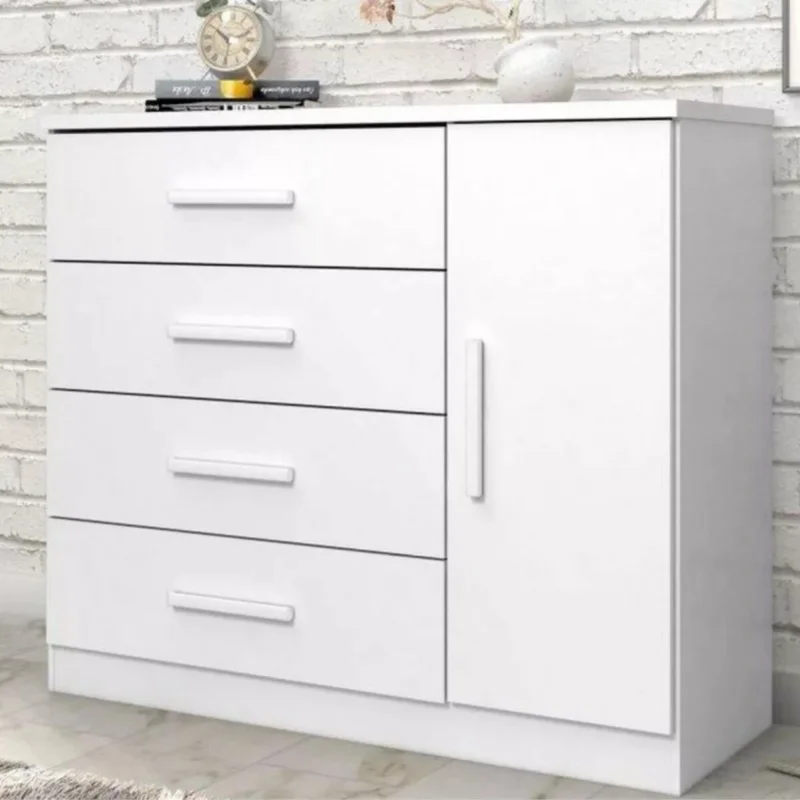 Cómoda Zapatera Genova Plus 1 Puerta 4 Cajones - Blanco en Blanco - Cómodas, Uruguay | Rústico Hogar, vista 3