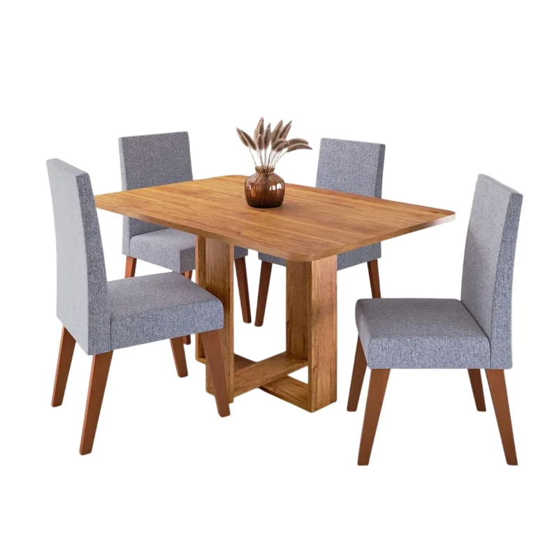 Juego De Comedor Mesa Rectangular 4 Sillas Tapizadas en Madera natural - Mesas de comedor, Uruguay | Soy Hogar, vista 3