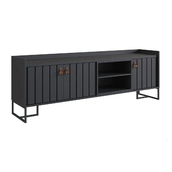Rack Trendy Negro (Pie Negro) 160 cm en Negro – Material: MDP – Marco de acero al carbono de 15 mm – Pintura metalizada - Muebles para TV, Uruguay | Berna home