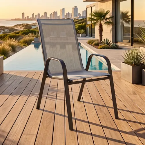 Silla de Jardín Textilina y Acero Apilable - Gris en Gris - Muebles para el exterior, Uruguay | Rústico Hogar