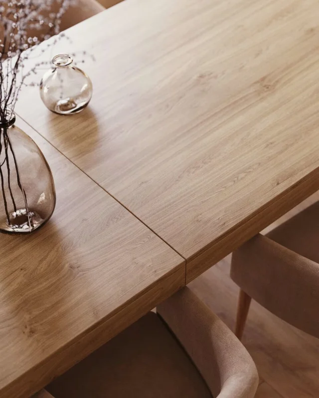 Mesa extensible Briva - 200 (280) x 100 cm madera maciza de roble y pino acabado natural en Madera natural - Mesas de comedor, Uruguay | Kavehome, vista 3
