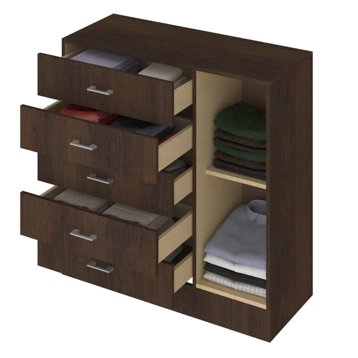 Comoda Cajonera para Dormitorio de 5 Cajones 1 Puerta y 1 Estante interno - FE - Marron en Marrón - Cómodas, Uruguay | Mulata, vista 3