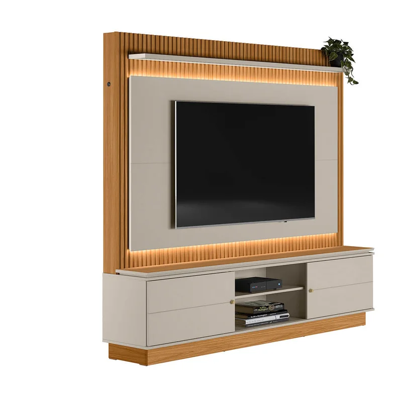 Rack con Panel Guararapes 215cm con kit Led MDF/MDP en Blanco - Muebles para TV, Uruguay | Balton, vista 9
