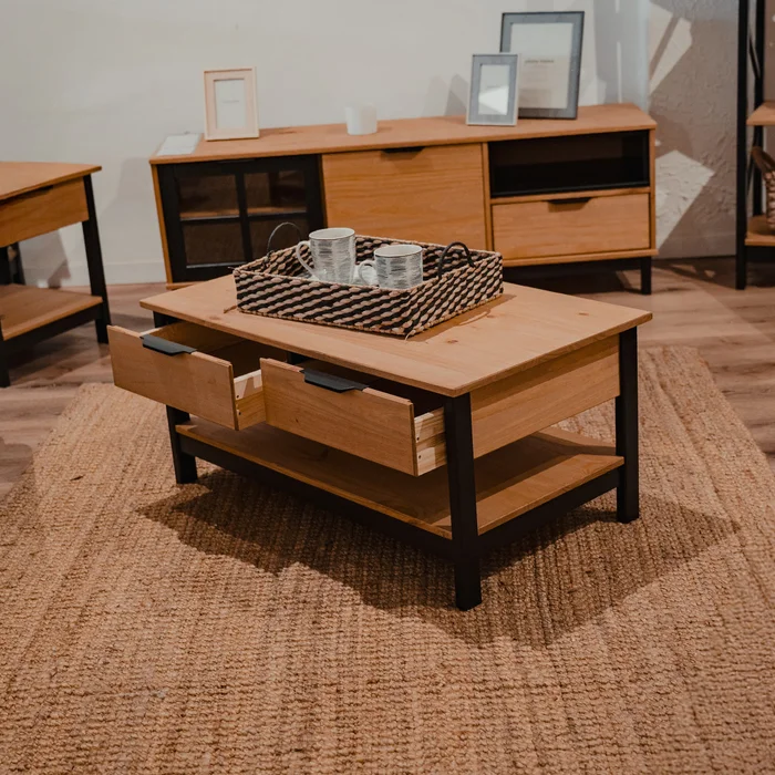 KIT Mesa De Living + Rack de TV Línea Denver en Madera natural - Muebles para TV, Uruguay | Ecowood, vista 2