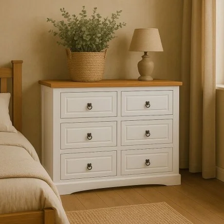 Cómoda 6 Cajones Línea Naturale - Blanco/Roble en Multicolor - Cómodas, Uruguay | La Cueva Muebles, vista 8