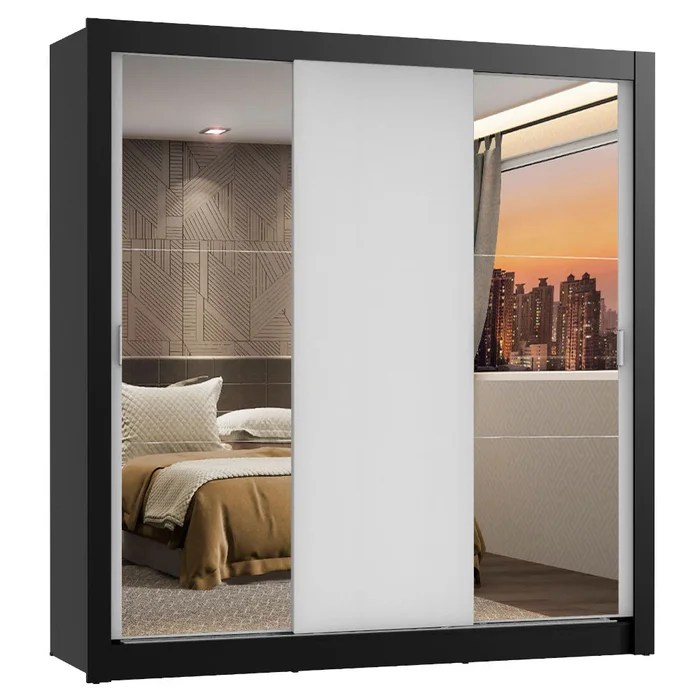 Ropero Placard Matrimonial Monaco 170CM con 2 Espejos 3 Puertas Corredizas en Negro/Rustico - Roperos y placares, Uruguay | Balton, vista 17