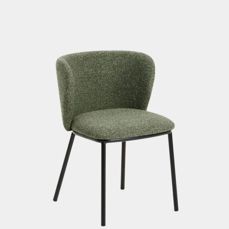 Silla Ciselia chenilla gruesa verde oscuro y patas de acero acabado negro en Verde - Sillas, Uruguay | Kavehome