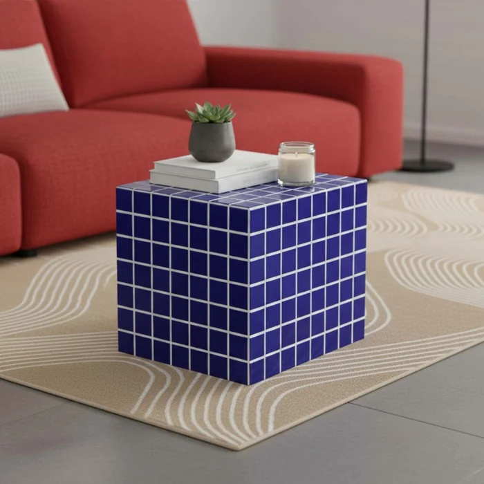 Mesa Lateral Ceramica Azul Egeo en Azul - Mesas de living, Uruguay | Divino