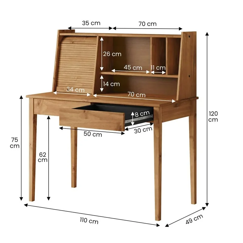 Escritorio Alice 110CM 2 Cajones - Madera Maciza en Madera natural - Escritorios, Uruguay | Balton, vista 4