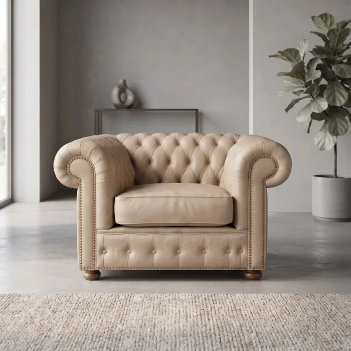 Sofá Chesterfield Novo - Cuero Básico - 1 cuerpo - Arena - (Preventa) en Beige - Sillones y sofás, Uruguay | Nyr