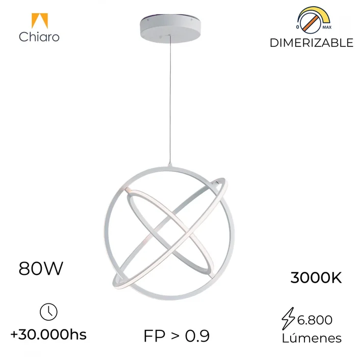 Colgante Led Diseño Átomo tres aros 80W Dimerizable en Blanco - Lámparas colgantes, Uruguay | Iluminica, vista 3