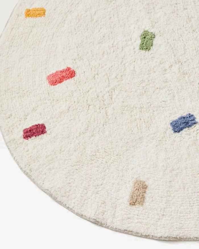 Alfombra redonda Epifania 100% algodón blanco con puntos multicolor Ø 100 cm en Blanco - Alfombras, Uruguay | Kavehome, vista 2