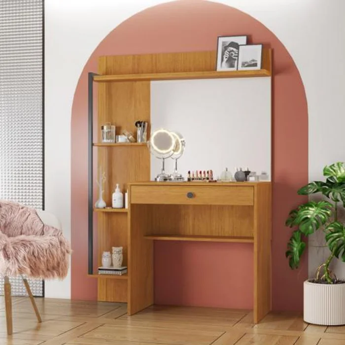 Tocador Espejo 1 Cajon Varios Estantes Para Maquillaje en CINAMOMO - Cómodas, Uruguay | Soy Hogar, vista 2