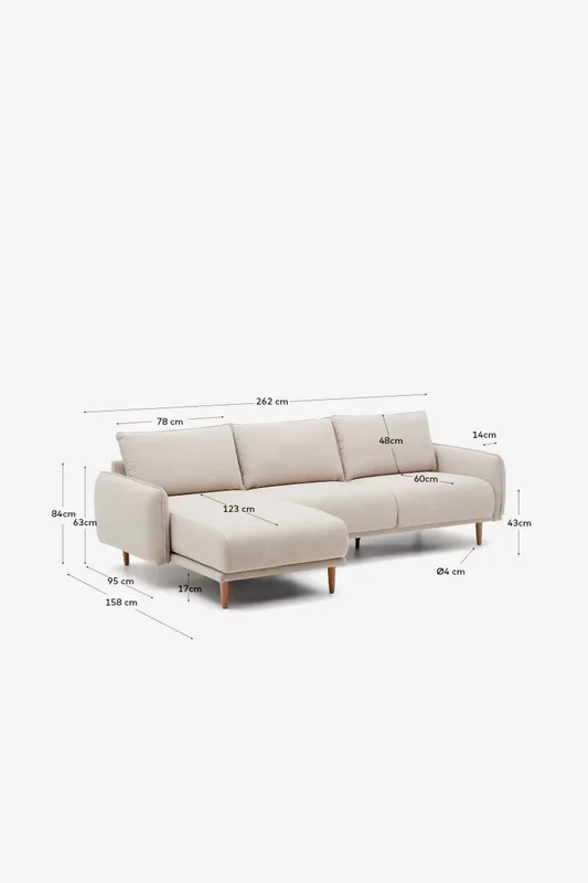 Sofá Carlota 3 plazas con chaise longue derecho/izquierdo beige 262 cm en Beige - Sillones y sofás, Uruguay | Kavehome, vista 8