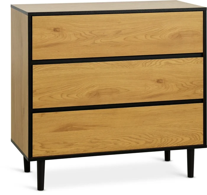 Cómoda ODENSE 3 cajones color roble/negro en Madera natural - Cómodas, Uruguay | JYSK