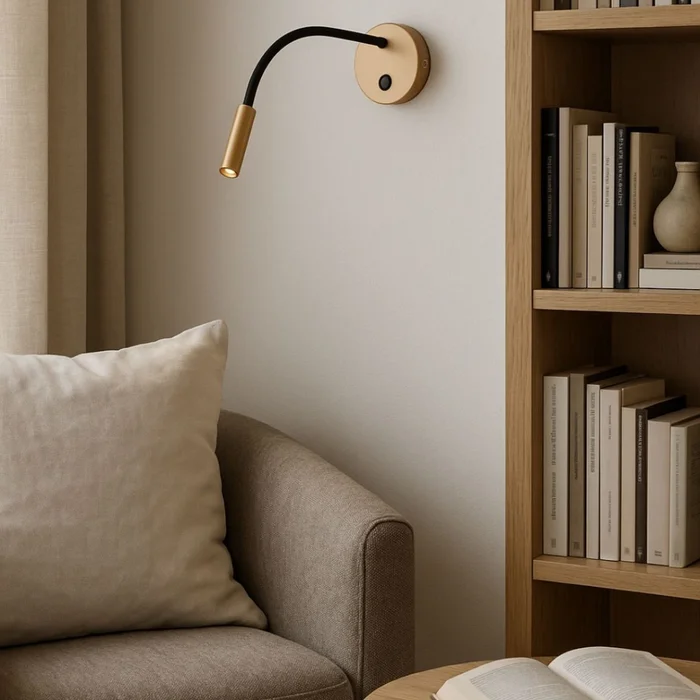 Portátil led de pared con SPOT móvil y brazo flexible - DORADA en Amarillo - Lámparas de mesa, Uruguay | Iluminica, vista 3