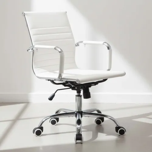 Silla De Escritorio Simil-cuero Blanco D-101 en Blanco - Escritorios y sillas de escritorio, Uruguay | Divino
