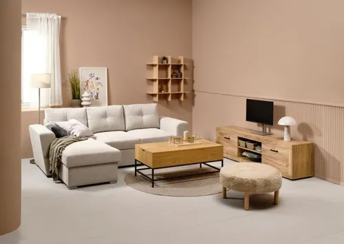 Sofá cama VEJLBY chaise longue tela arena en Arena claro - Sillones y sofás, Uruguay | JYSK