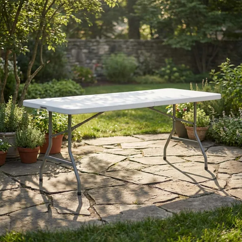 Mesa Plegable Polietileno-y-metal Blanco Bagan en Blanco - Muebles para el exterior, Uruguay | Divino