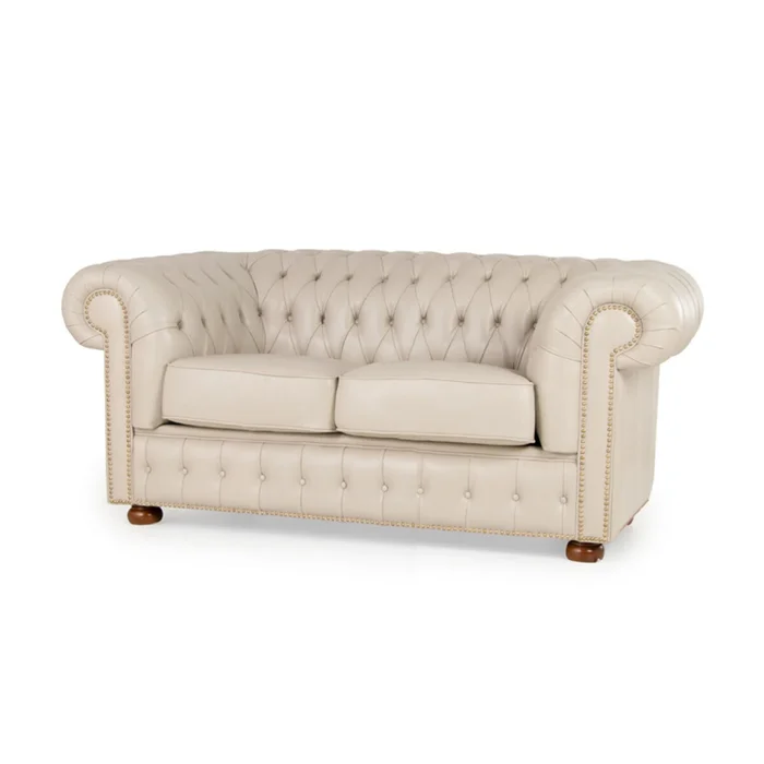 Sillón 100% Cuero - 2 Cuerpos - Chesterfield - Arena en Blanco - Sillones y sofás, Uruguay | Rústico Hogar, vista 2