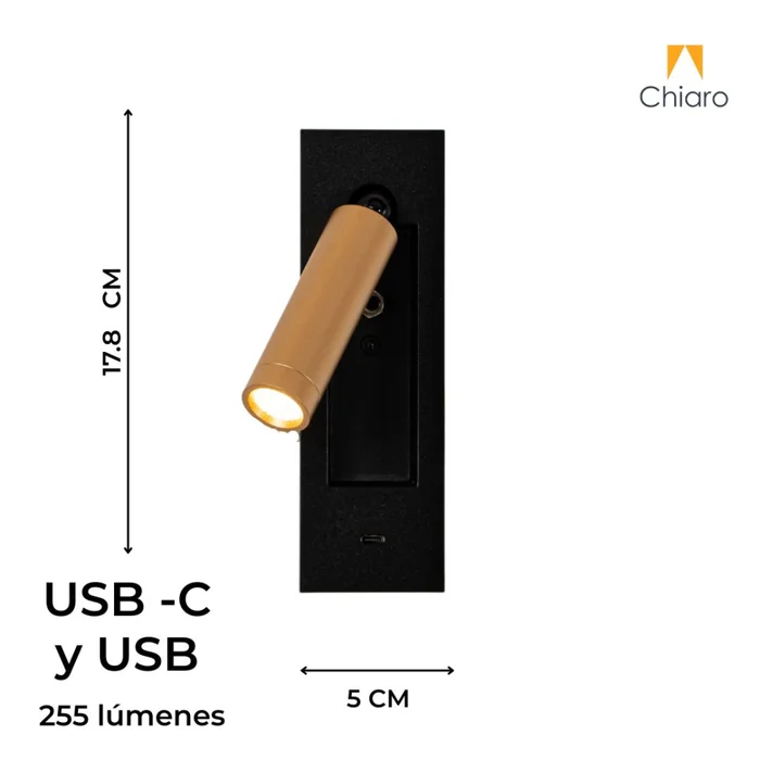 Portátil led de pared con SPOT móvil y puertos USB y USB-C en Multicolor - Lámparas de mesa, Uruguay | Iluminica, vista 3