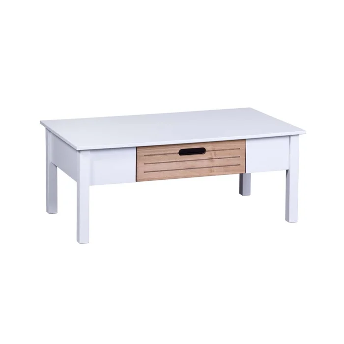 Mesa De Centro Ibiza 1 Cajon Combinada 100% Madera en BLANCO CARVALHO - Mesas de arrimo, Uruguay | Muebles Express