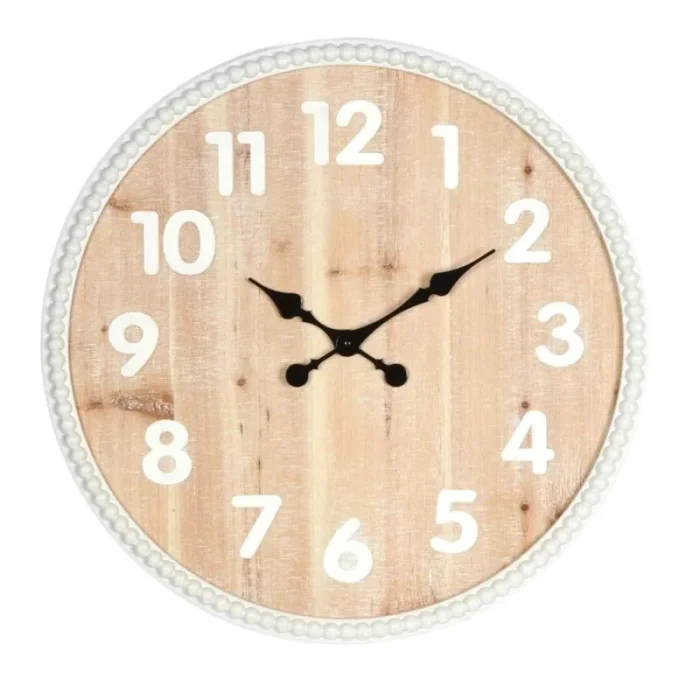 Reloj de pared bordes blancos en Madera natural - Decoración, Uruguay | Concetto Casa