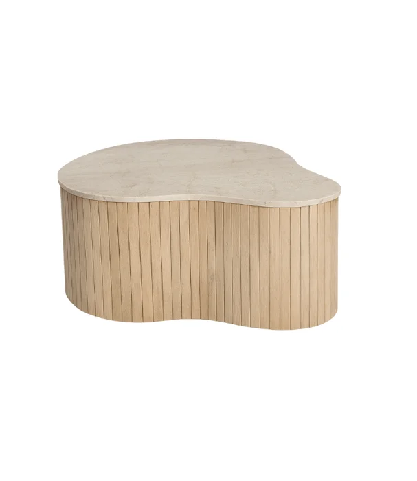 MESA LIVING VERONA ORGANICA MADERA Y MARMOL BOTTOCINO en Madera natural - Mesas de living, Uruguay | Más Infinito Casa