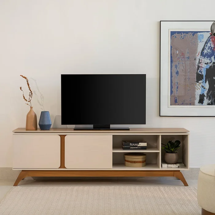 Rack para TV Istambul 200cm Patas en madera maciza en Beige - Muebles para TV, Uruguay | Balton, vista 2