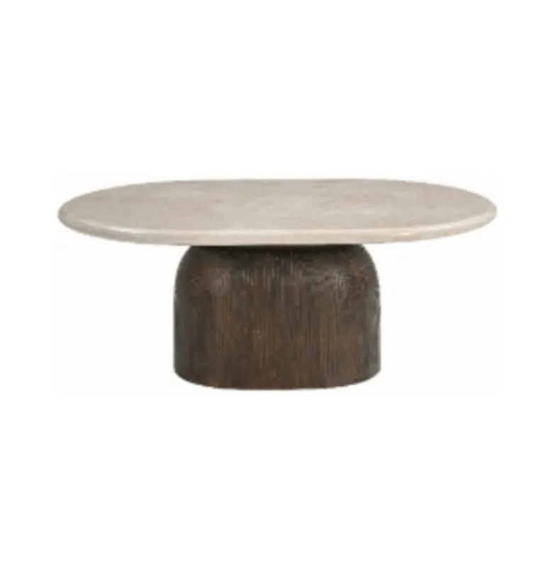 MESA LIVING VERONA OVAL MADERA Y MARMOL BOTTOCINO 90X60X40 - Mesas de living, Uruguay | Masinfinito Casa