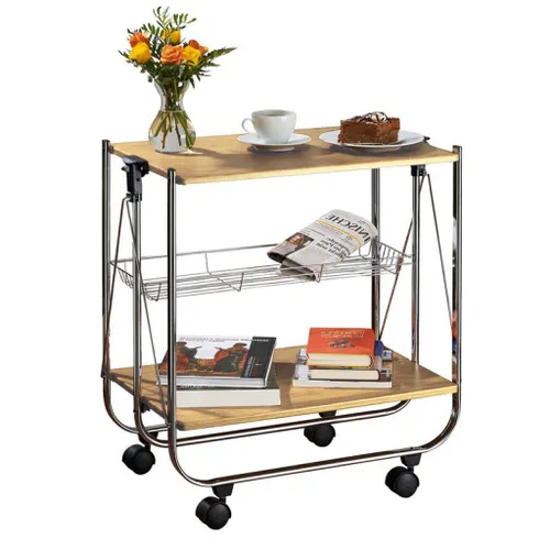 CARRITO PLEGABLE 3 NIVELES 40x63x70CM MADERA/METAL en Madera natural - Mesas de comedor, Uruguay | Decohogar