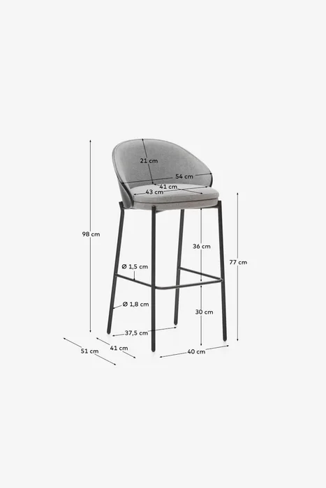 Taburete Eamy - gris claro chapado en fresno con acabado natural y metal negro altura 77 cm en Negro - Butacas, banquetas y puffs, Uruguay | Kavehome, vista 8