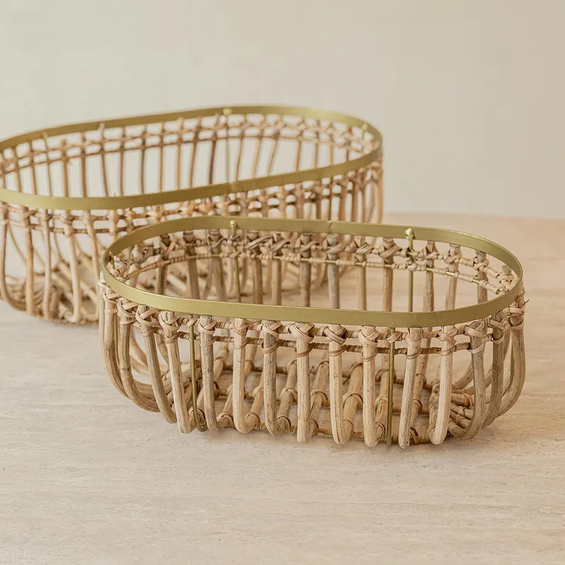 Set paneras metal y bamboo en Madera natural - Canastos, Uruguay | De Arcos