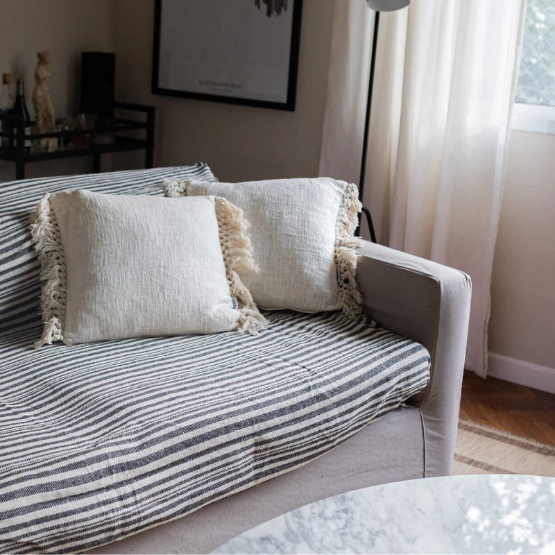 Manta para sillon y cama algodón Rayas Taupe - 180 x 130 cm en Beige - Textiles, Uruguay | Buho Store, vista 5