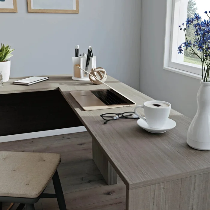 Escritorio en L con cajón - Sauder - Linea Beginnings en Gris - Escritorios, Uruguay | Ecowood, vista 2