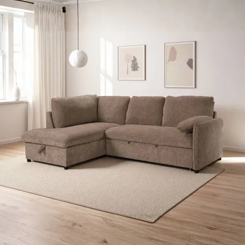 Rinconera cama Cosmo (c/baúl) - Tela Microfibra - Chaise izquierdo - 410 (Tostado) en Beige - Sillones y sofás, Uruguay | NYR