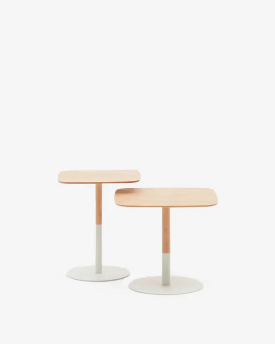 Set Watse de 2 mesas auxiliares chapa roble y metal pintado blanco mate - FSC Mix Credit en Multicolor - Mesas de arrimo, Uruguay | Kavehome