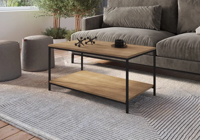Mesa de Centro Ratona Rectangular Tapa Doble (Marrón Claro y Hierro Negro) en Madera natural - Mesas de living, Uruguay | Berna home, vista 3