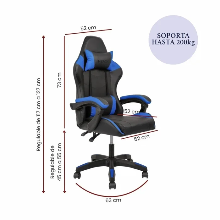 Silla Gamer Gaming Ergonomica Reclinable - PU - Azul en Azul - Sillas de escritorio, Uruguay | Rústico Hogar, vista 5